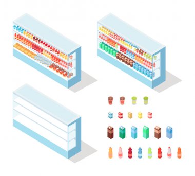 Sütlü yemek yiyecek vitrin izometrik vektör