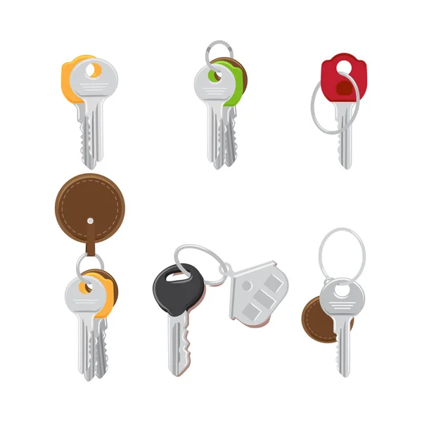 Set di chiavi per porte moderne su portachiavi Vettori piatti — Vettoriale Stock