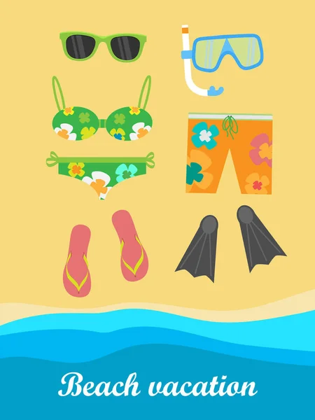 Banner de férias na praia. Coisas necessárias para descansar . — Vetor de Stock