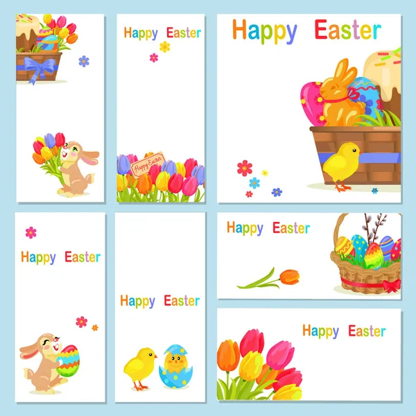 Concept of Happy Easter Chicken Flowers Bunny — Stock Vector