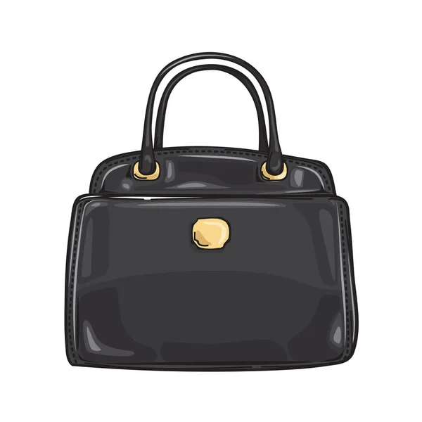 Nero Lady s Bag Close-up accessorio di moda piatto — Vettoriale Stock