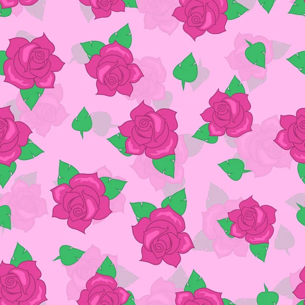 Rosa Rose mit grünem Blatt nahtloser Mustervektor — Stockvektor