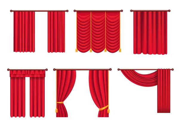 Draps rouges avec attache dorée et vecteur Lambrequin — Image vectorielle