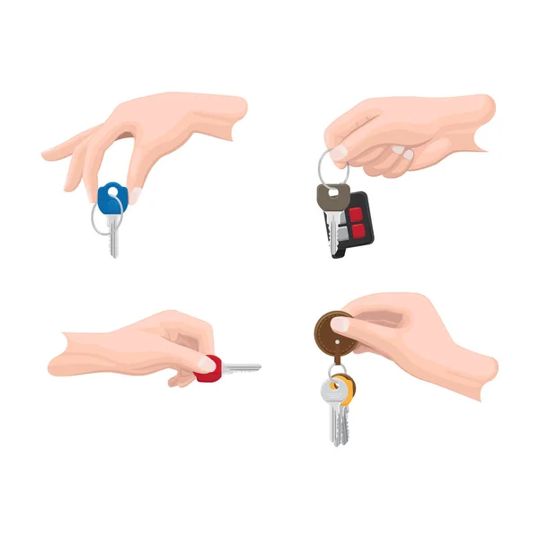 Portes et clés de voiture dans les mains humaines Vecteurs plats Set — Image vectorielle