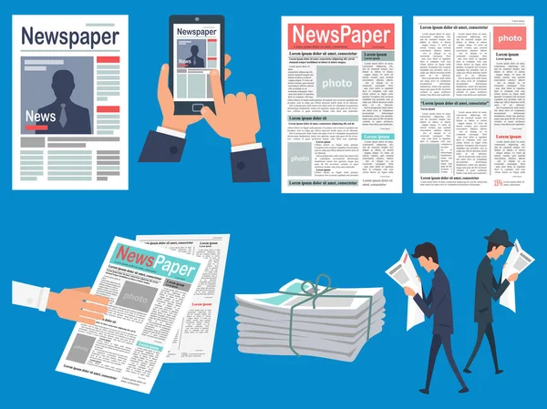 Newspapers Headlines Flat Vector Concepts Set — Stock Vector