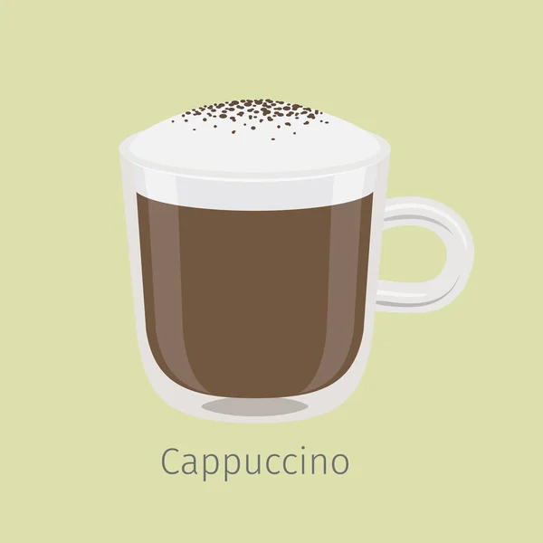 Tasse en verre de cappuccino avec vecteur de mousse crémeuse — Image vectorielle
