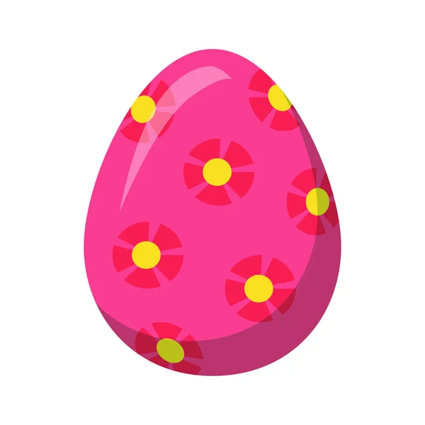 Huevo rosado de Pascua con flores rojas Vector aislado — Vector de stock