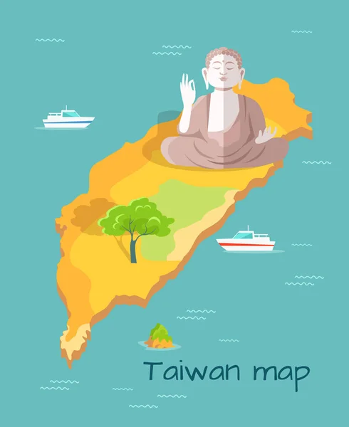 Cartoon Taiwan Map with Buddha Statue Illustration — Stock Vector