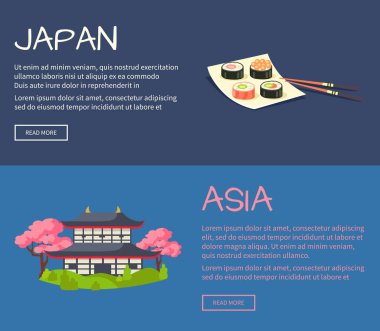 Asya ve Japonya düz vektör Web afiş kümesi