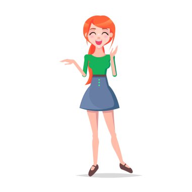 Genç kadın karikatür düz vektör karakter gülüyor