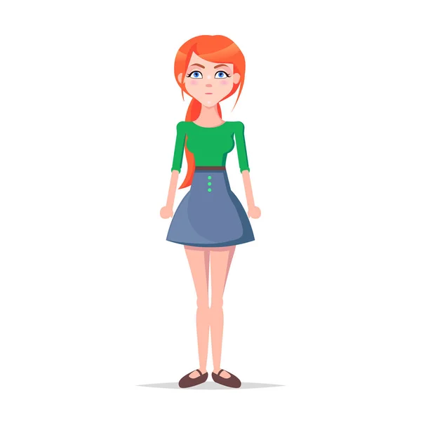 Tense Young Woman Cartoon Flat Vector Character — Stock Vector