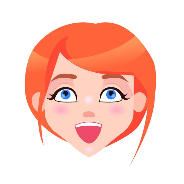 Redhead Woman Laughing Face Flat Vector Icon — Stock Vector