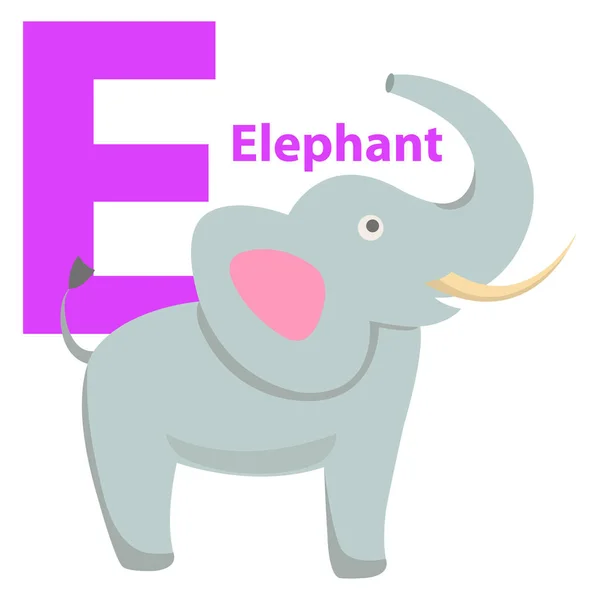 Alfabeto das crianças Ícone dos desenhos animados Elefante letra E — Vetor de Stock
