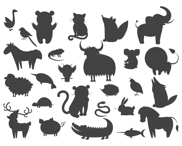 Set of Cartoon Animal Pet and Wild Beasts Vector — Stock Vector