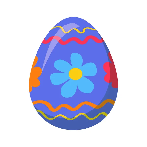 Huevo de Pascua con líneas ornamentales y flores azules — Vector de stock