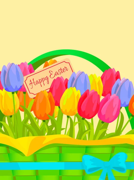 Feliz Pascua Vector Concepto festivo con tulipanes — Vector de stock