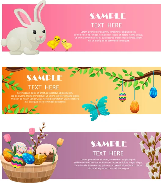 Lente en Pasen feestelijke Vector Web Banners Set — Stockvector