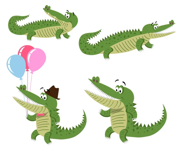 Sada přátelské kreslené ilustrace krokodýli — Stockový vektor