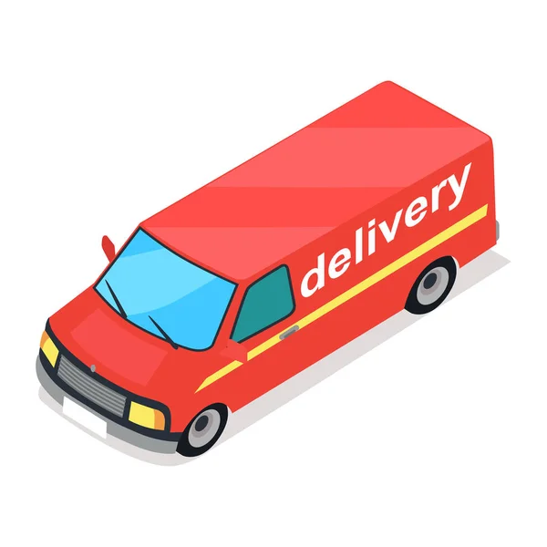 Teslimat karikatür tarzı düz tasarım kırmızı kamyon — Stok Vektör