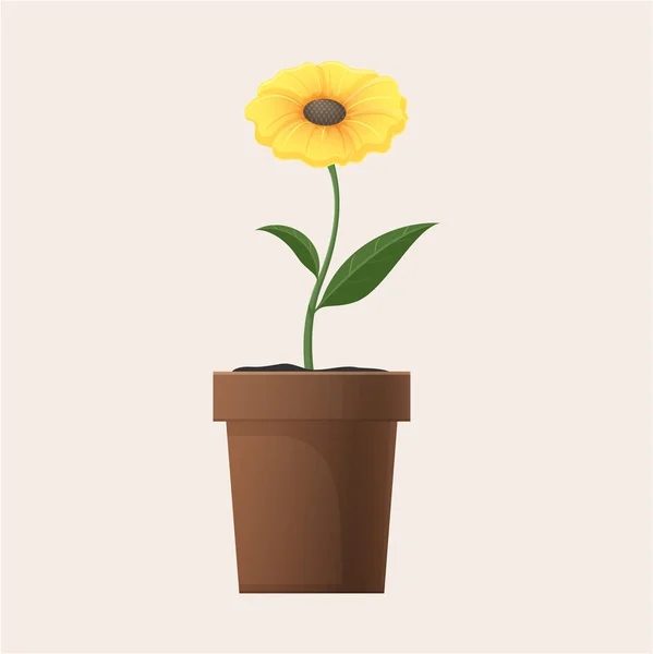 Flor amarilla en maceta de arcilla Ilustración aislada — Vector de stock