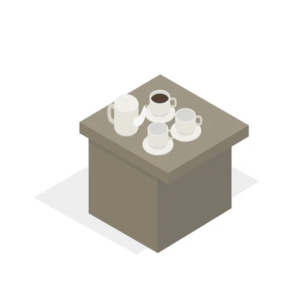 Schreibtisch mit Tee in der Arbeitspause im Cartoon-Stil — Stockvektor