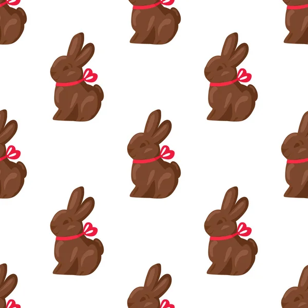 无缝模式与粉红丝带的巧克力兔子 — 图库矢量图片