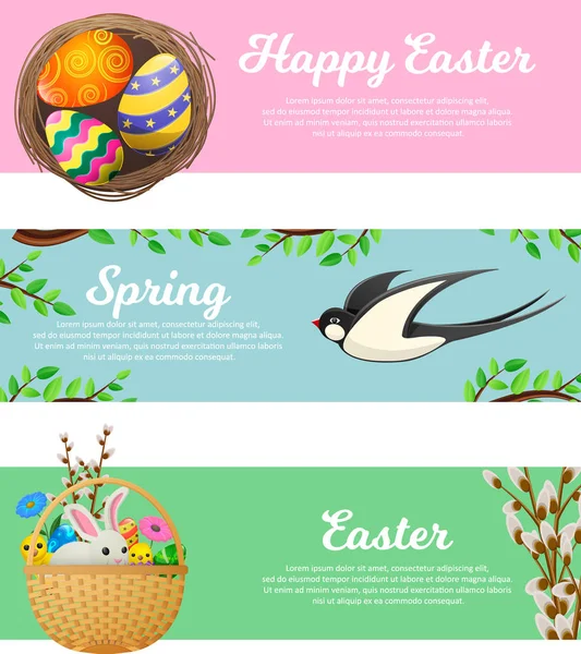 Set di banner web vettoriali di primavera e buona Pasqua — Vettoriale Stock