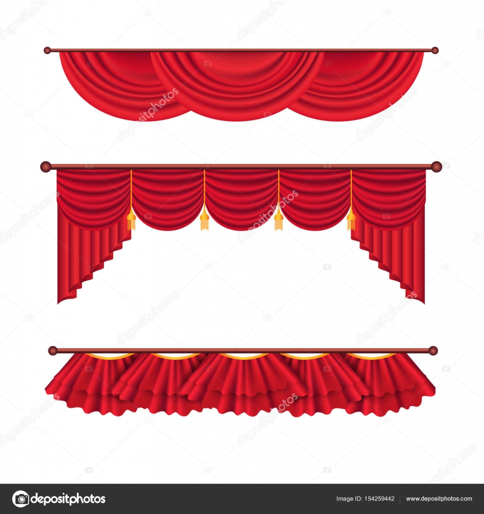 Brede rode gordijnen en Lambrequins Vector Set — Stockvector ... Brede rode gordijnen en Lambrequins Vector Set — Stockvector ...