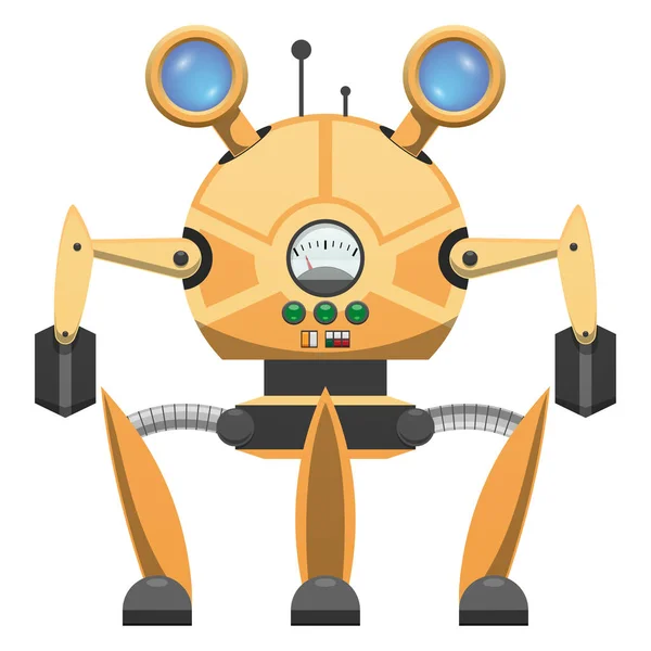 Robot metálico amarillo con tres patas dibujado icono — Vector de stock
