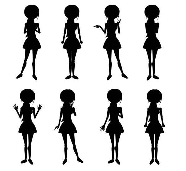 Set of Thin Women Characters Vector Silhouettes — Stock Vector