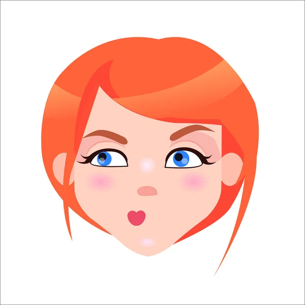 Redhead Woman Skeptic Face Flat Vector Icon — Stock Vector