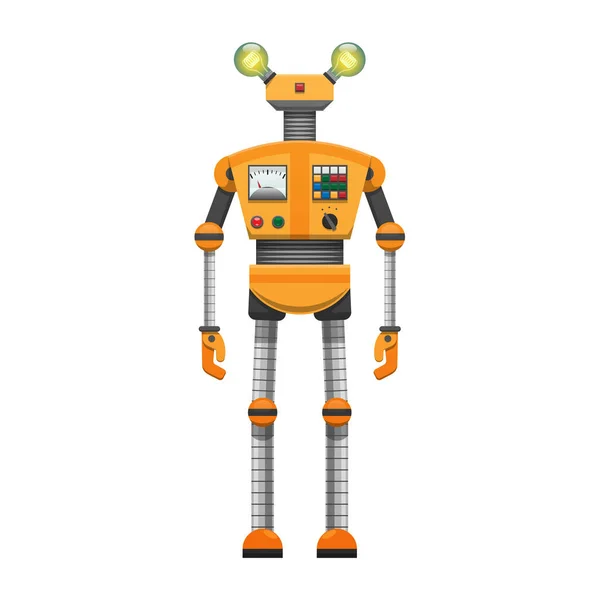 Orangefarbener Roboter mit großen künstlichen Augen isoliert auf weiß — Stockvektor
