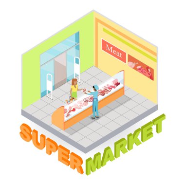 Süpermarket et bölümü izometrik vektör