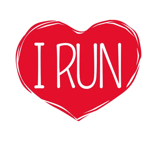 I Love Run Texte en coeur dessiné à la main rouge. Logo signe — Image vectorielle