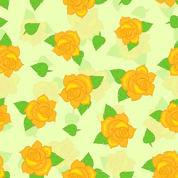 Gelbe Rose mit grünem Blattmuster — Stockvektor
