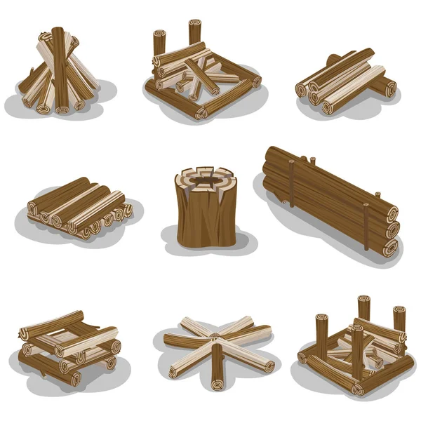 Campfire Stumps Collection de bûches isolées sur blanc — Image vectorielle