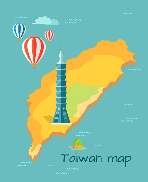 Kreskówka mapa Tajwan z wieży Taipei ilustracja — Wektor stockowy