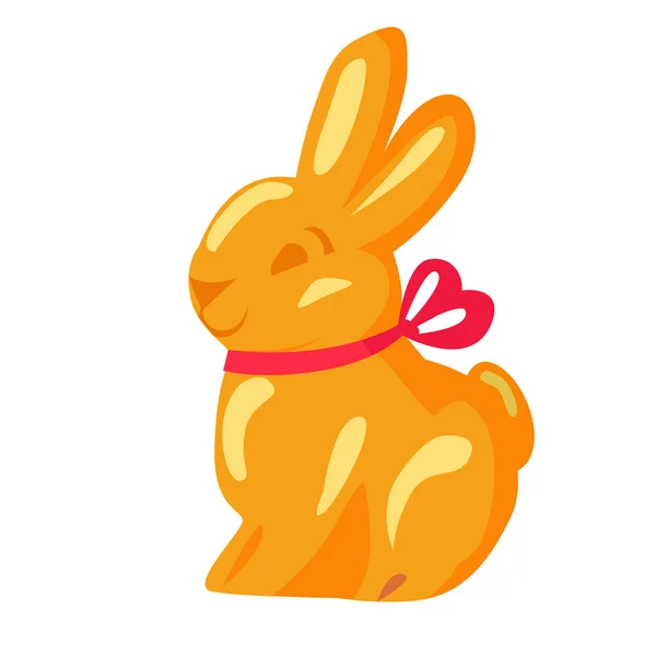 Orange Chocolate Bunny with Pink Ribbon Drawn Icon — Stock Vector