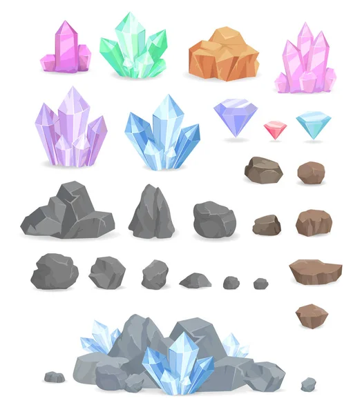 Conjunto de ilustraciones de cristales y piedras naturales — Vector de stock