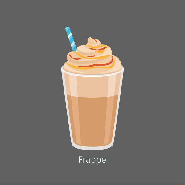 Glas gekühlter Frappé-Kaffee-Drink Flachvektor — Stockvektor