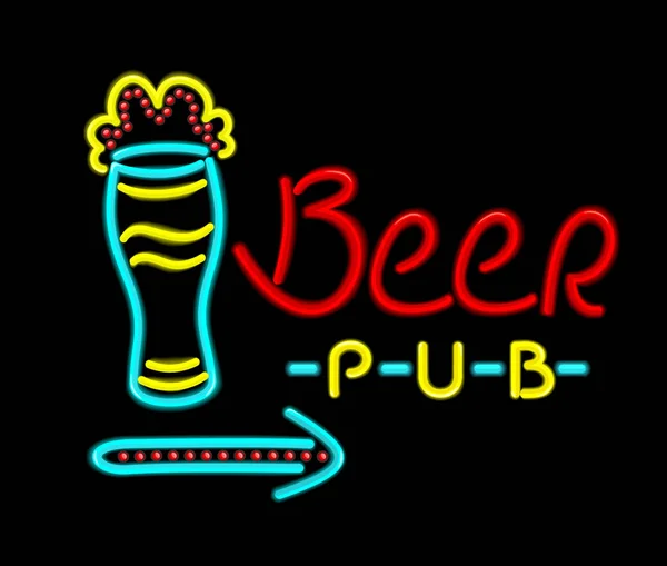 Neon Sign Beer Pub em um fundo preto —  Vetores de Stock