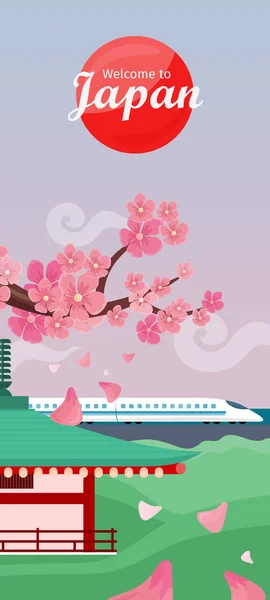 Japan Travelling Banner. Monumentos japoneses — Vector de stock