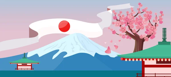 日本旅行のバナー。日本のランドマーク — ストックベクタ