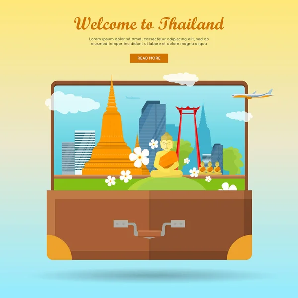 Bienvenue en Thaïlande Bannière Web vectorielle de style plat — Image vectorielle