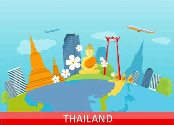 Tailândia Travelling Banner. Marco tailandês . — Vetor de Stock