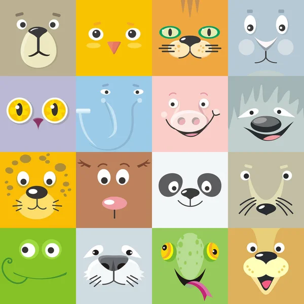 Conjunto de caras de animales Estilo plano Vector Ilustración — Vector de stock