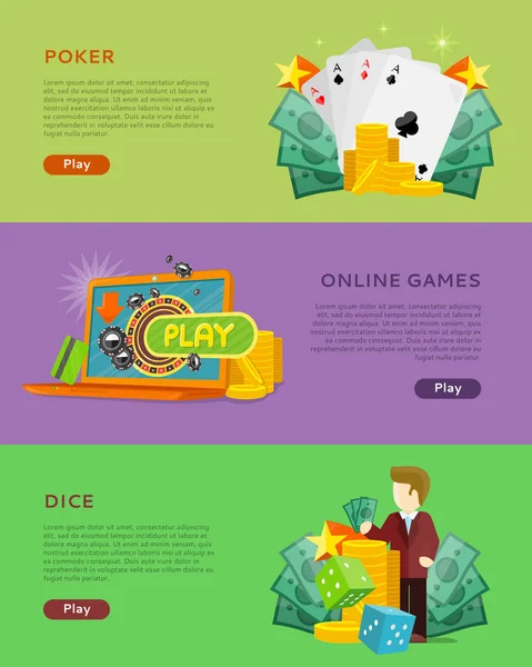 Juego de Banners de Vector de Juego en Diseño Plano — Vector de stock