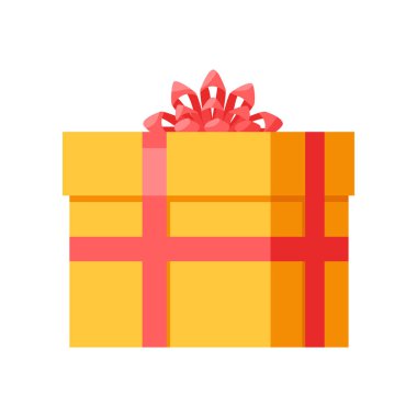 İzole turuncu şerit yay ile sarı hediye kutusu