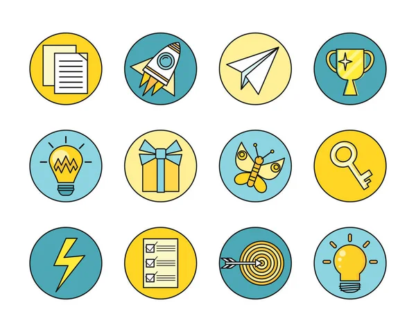 Idee generatie ronde Icon Set — Stockvector