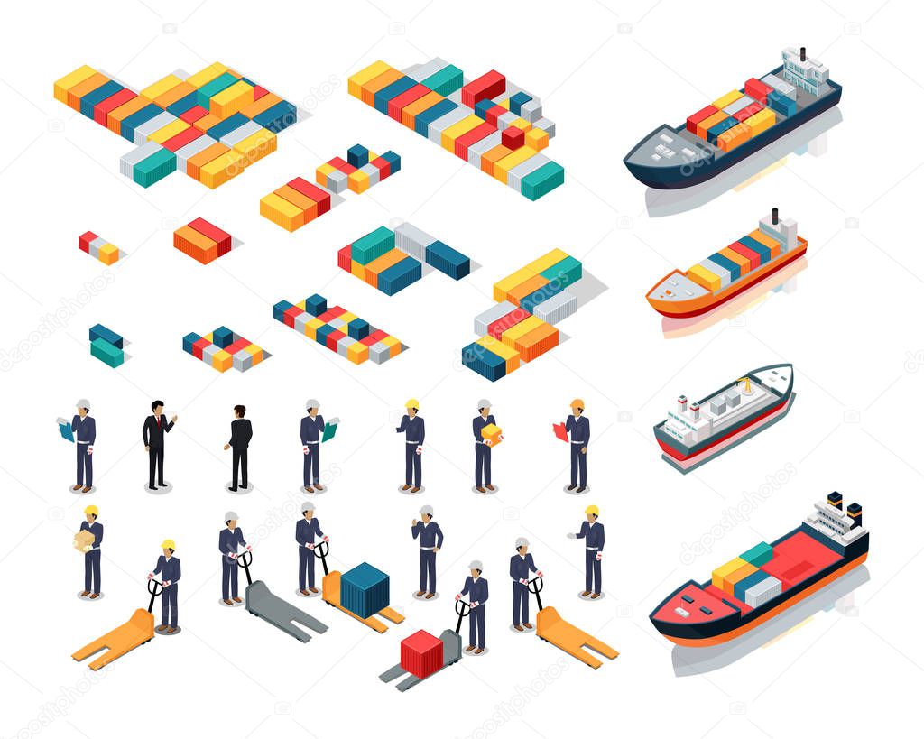 Collection of Port Warehouse Isometric Icons